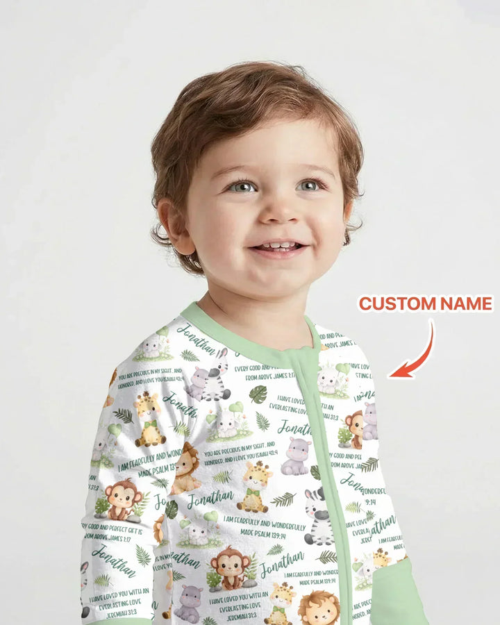 Custom Name Bible Verse Safari Animal Bamboo Convertible Zippy