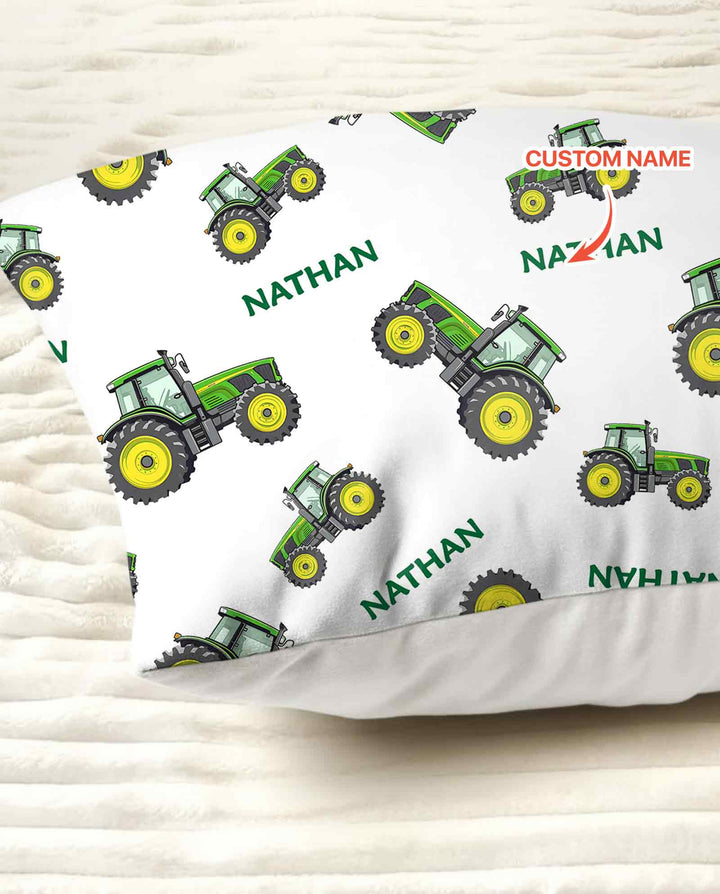 Custom Name Green Tractors Matching Daddy & Me Bamboo Pillow Case