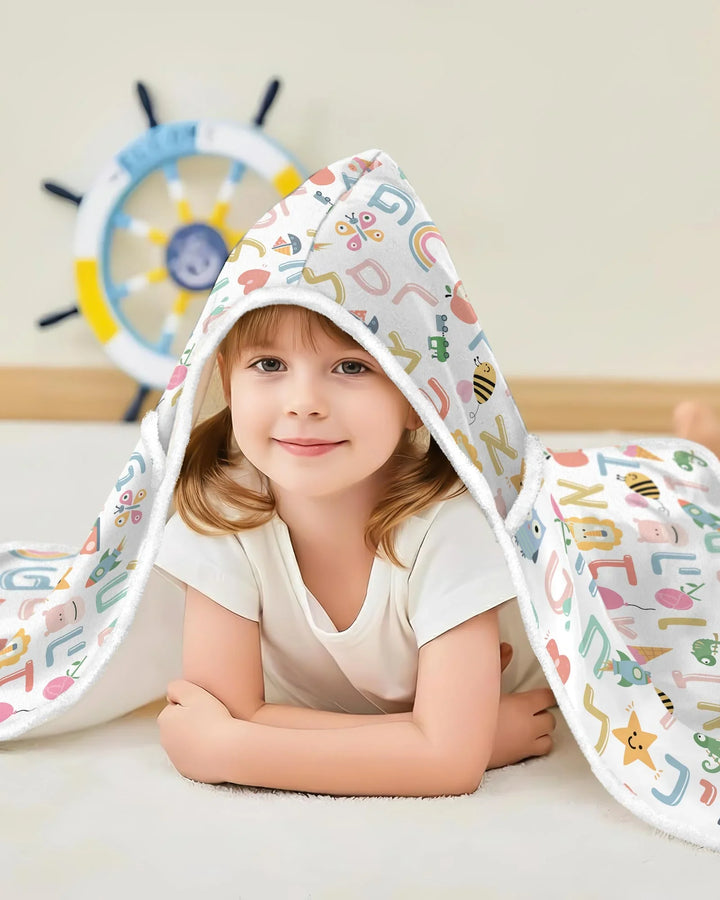 Hebrew Alphabet Bamboo Wearable Hooded Blanket