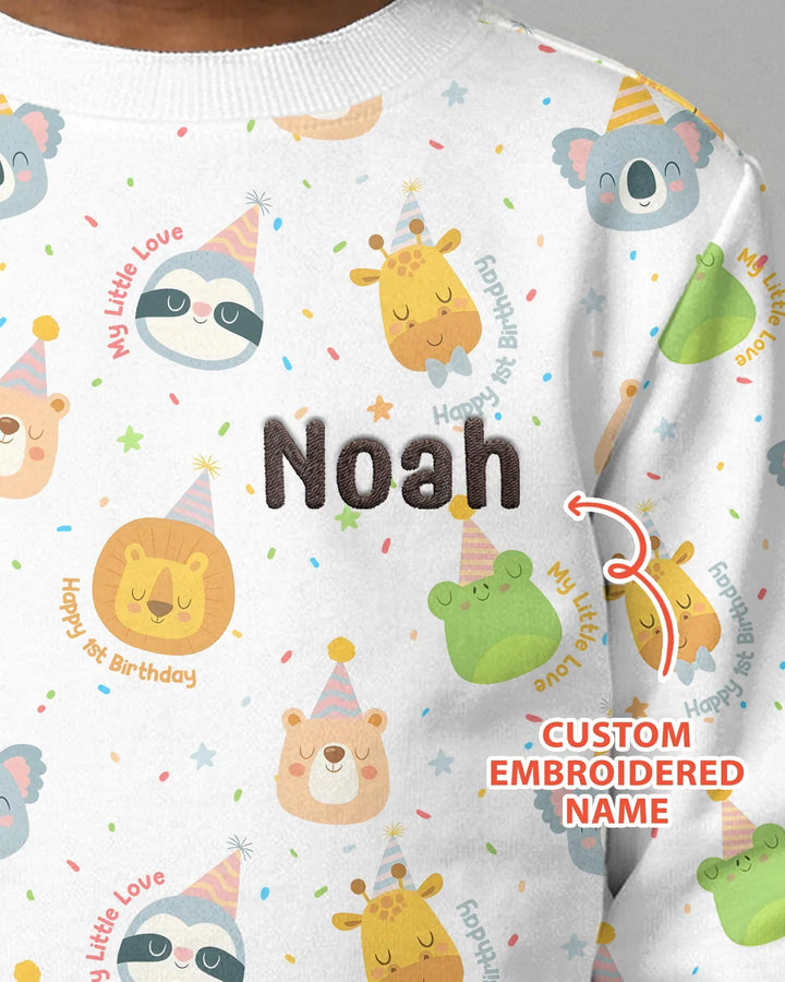 1st Birthday Personalized Embroidered Baby Bamboo Crewneck Sweatshirt