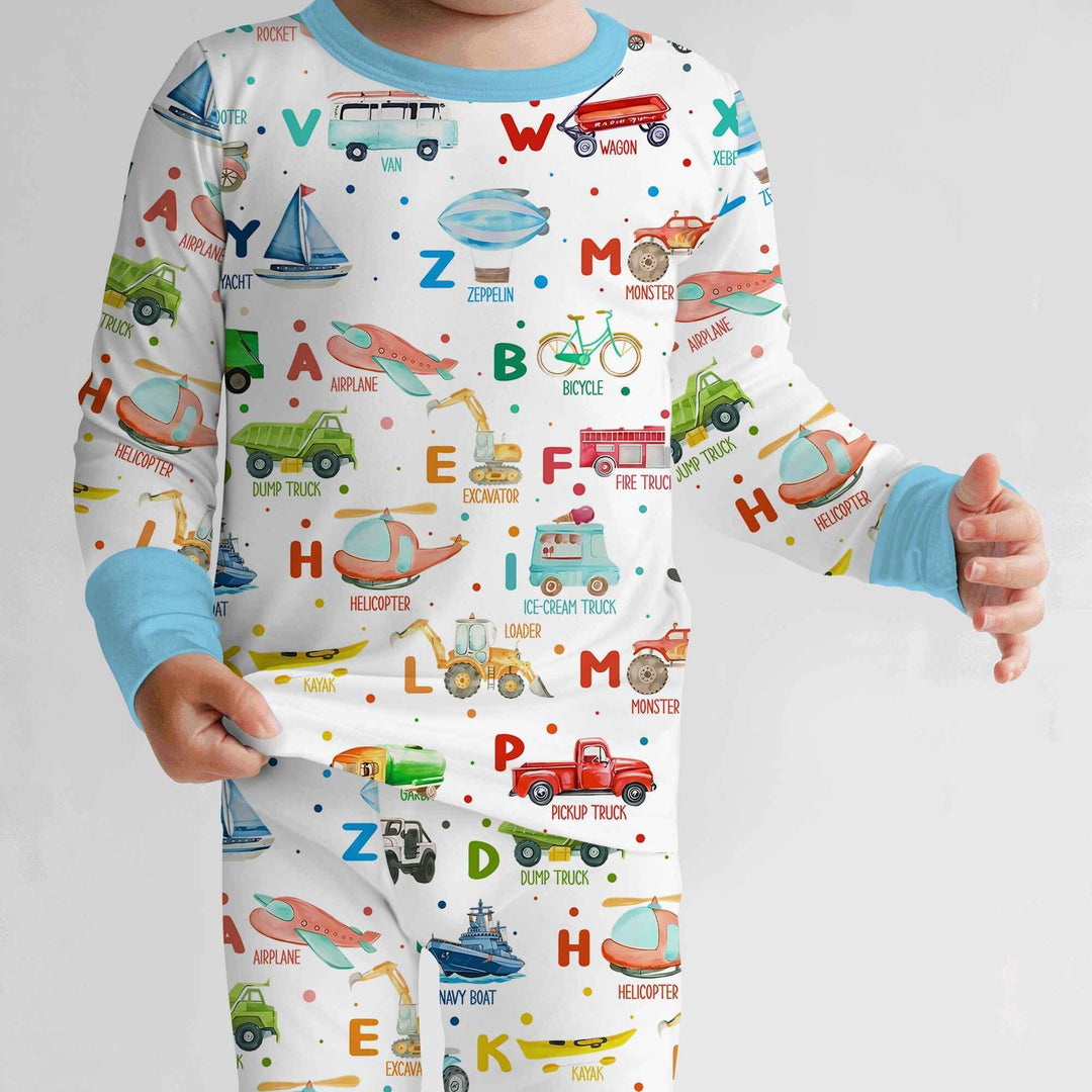 Transportation Alphabet Bamboo Two Piece Long Sleeve Pajama Set