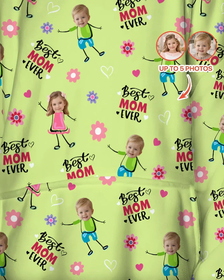 Custom Photo "Best Mom Ever" Doodle Bamboo Blanket Hoodie
