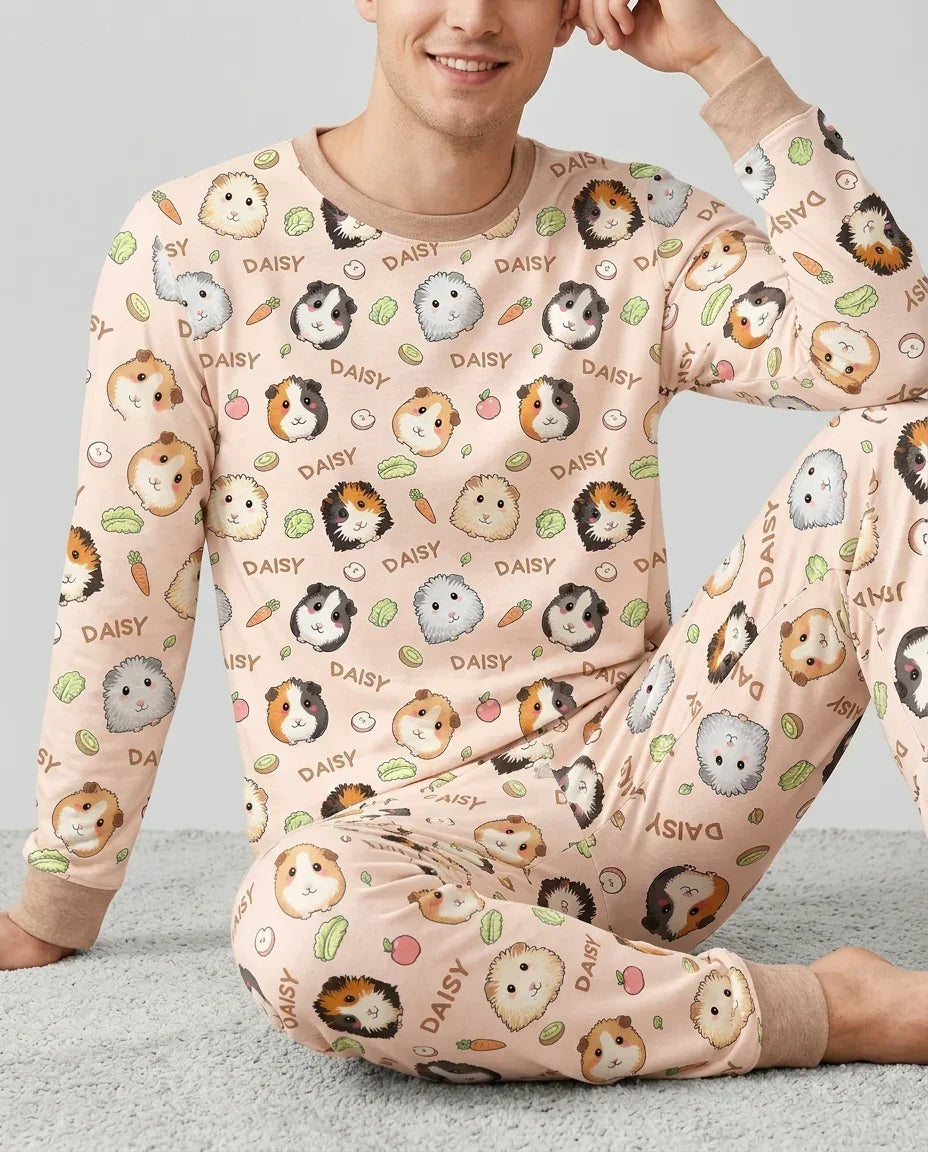 Custom Name Cute Guinea Pigs Bamboo Men's Pajama Set