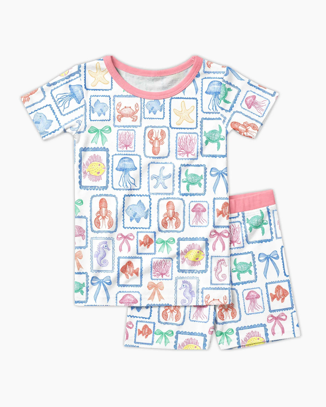 Coastal Treasures Family Matching Bamboo Two Piece Short Sleeve Shorts Pajama Set