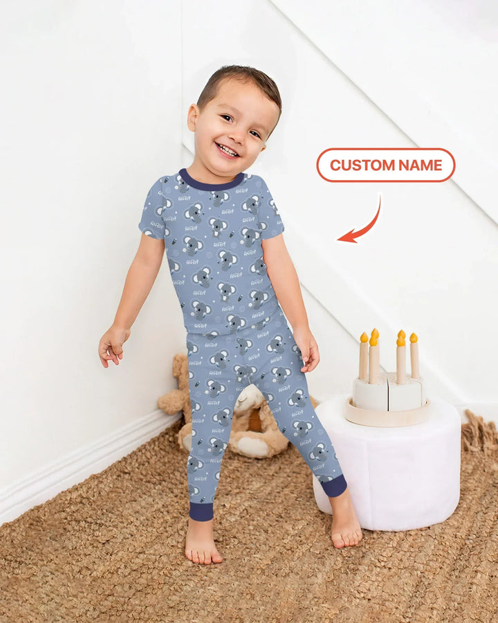 Custom Name Cosmic Koala Bamboo Two Piece Short Sleeve Pajama Set