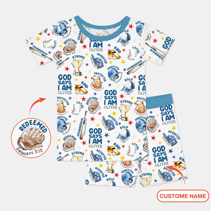 Baseball God Says I Am Custom Name Bamboo Two Piece Short Sleeve Shorts Pajama Set