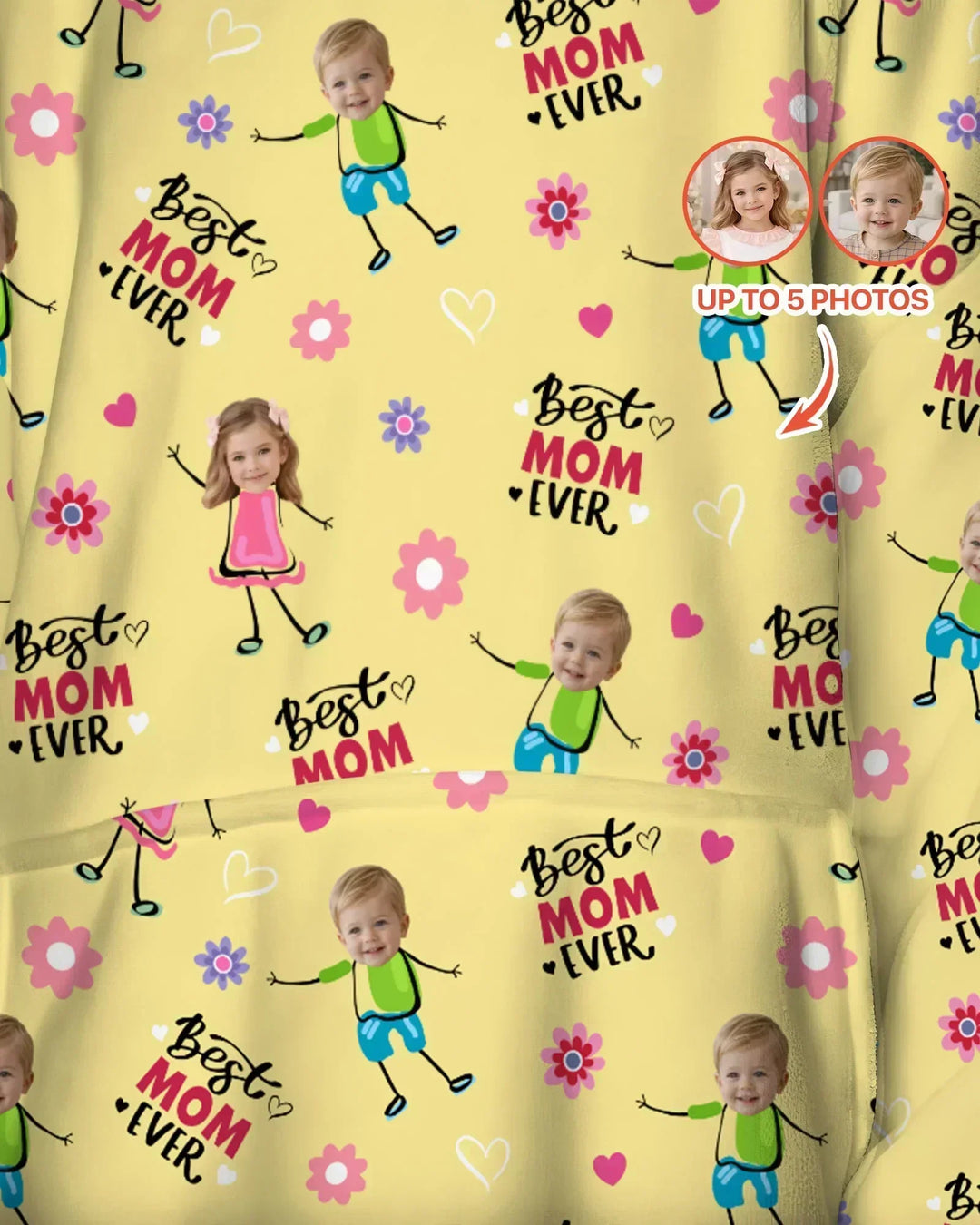 Custom Photo "Best Mom Ever" Doodle Bamboo Blanket Hoodie