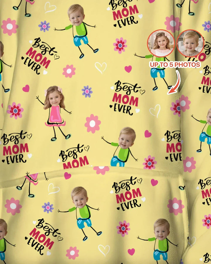 Custom Photo "Best Mom Ever" Doodle Bamboo Blanket Hoodie