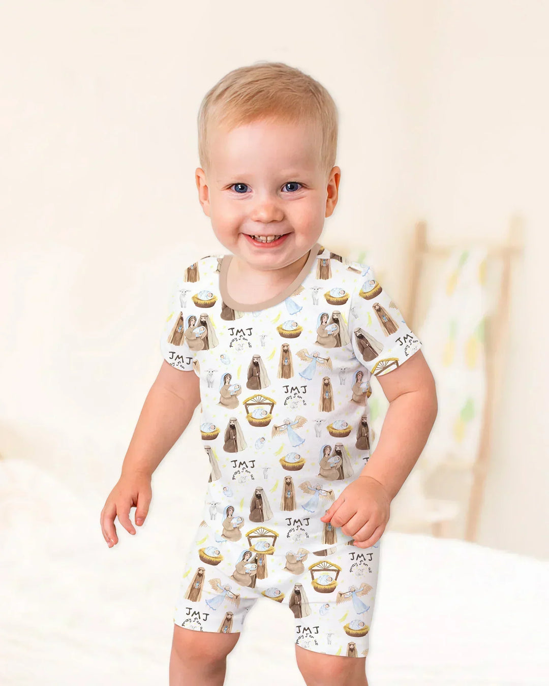 Holy Family Bamboo Two Piece Short Sleeve Shorts Pajama Set
