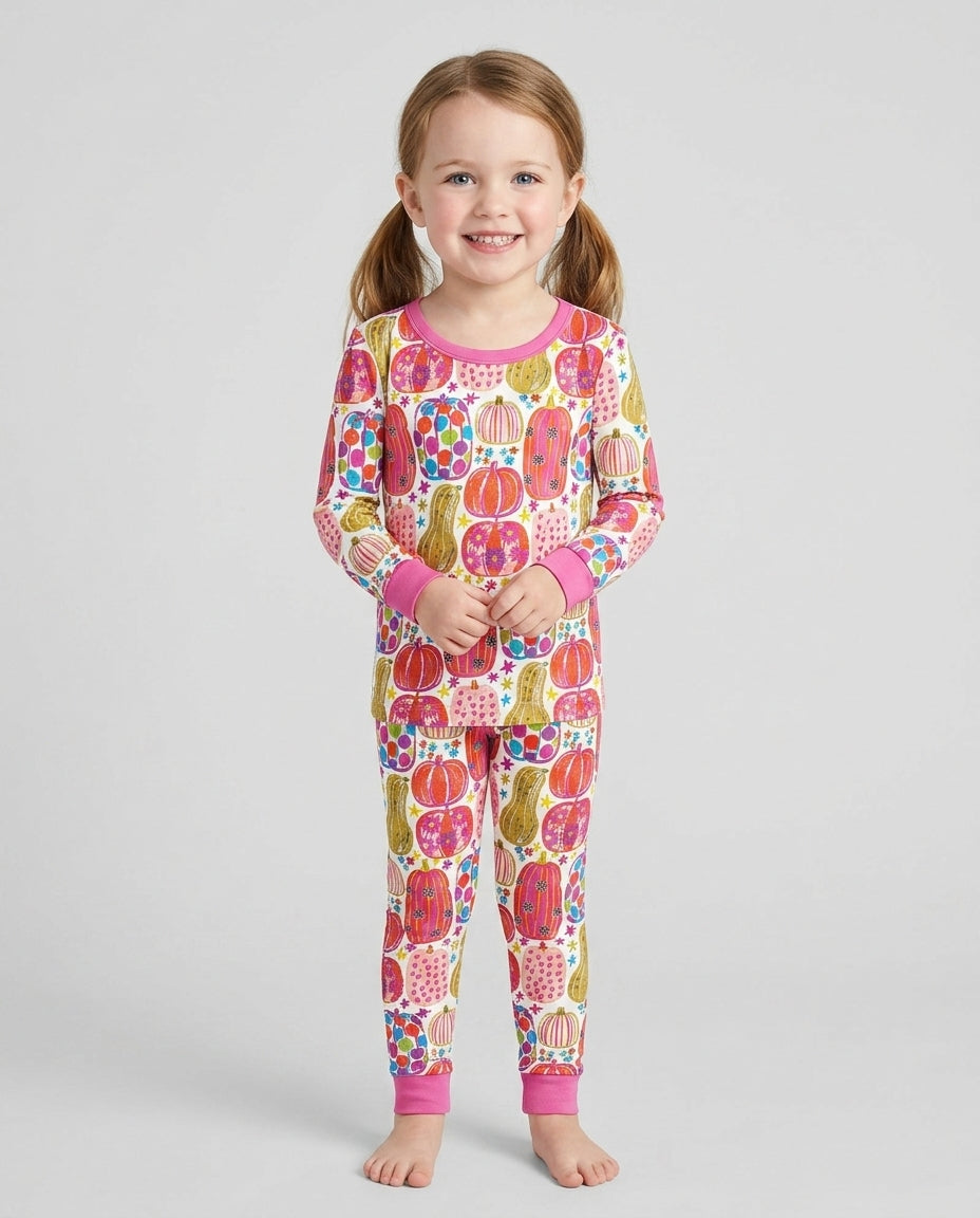 Funky Fall Pumpkins Bamboo Two Piece Long Sleeve Pajama Set