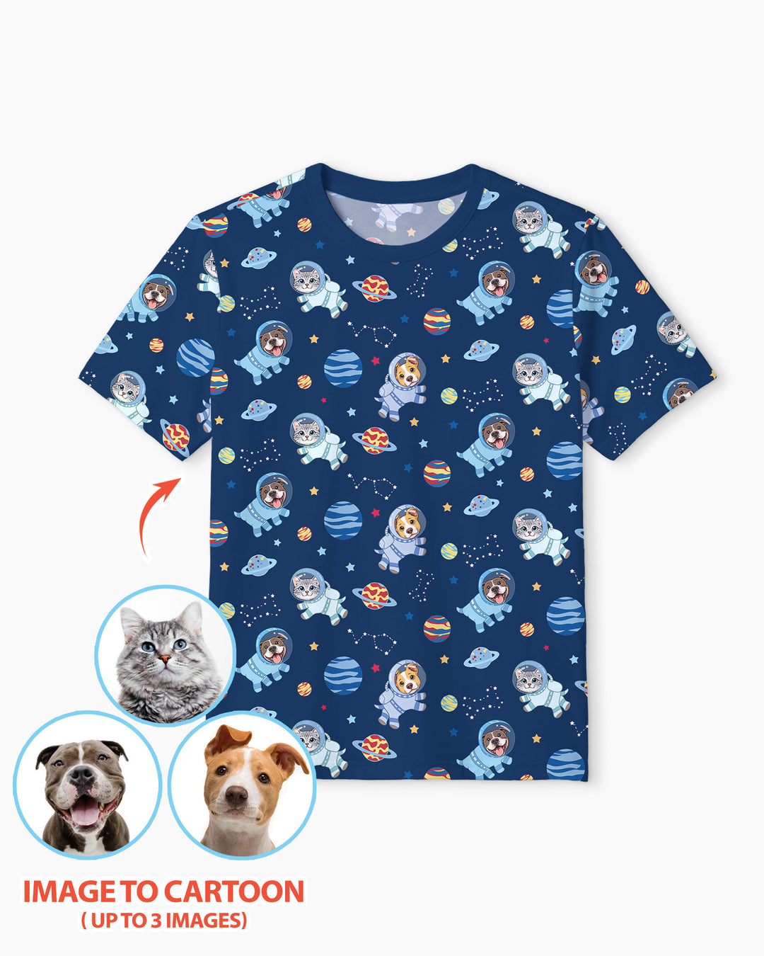 Astronaut Custom Pet Image Family Matching Bamboo Men Short Sleeve Short Pajama Set