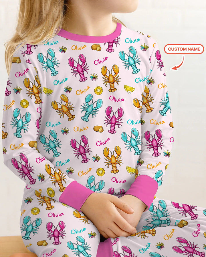 Custom Name Crawfish Crew Bamboo Two Piece Long Sleeve Pajama Set