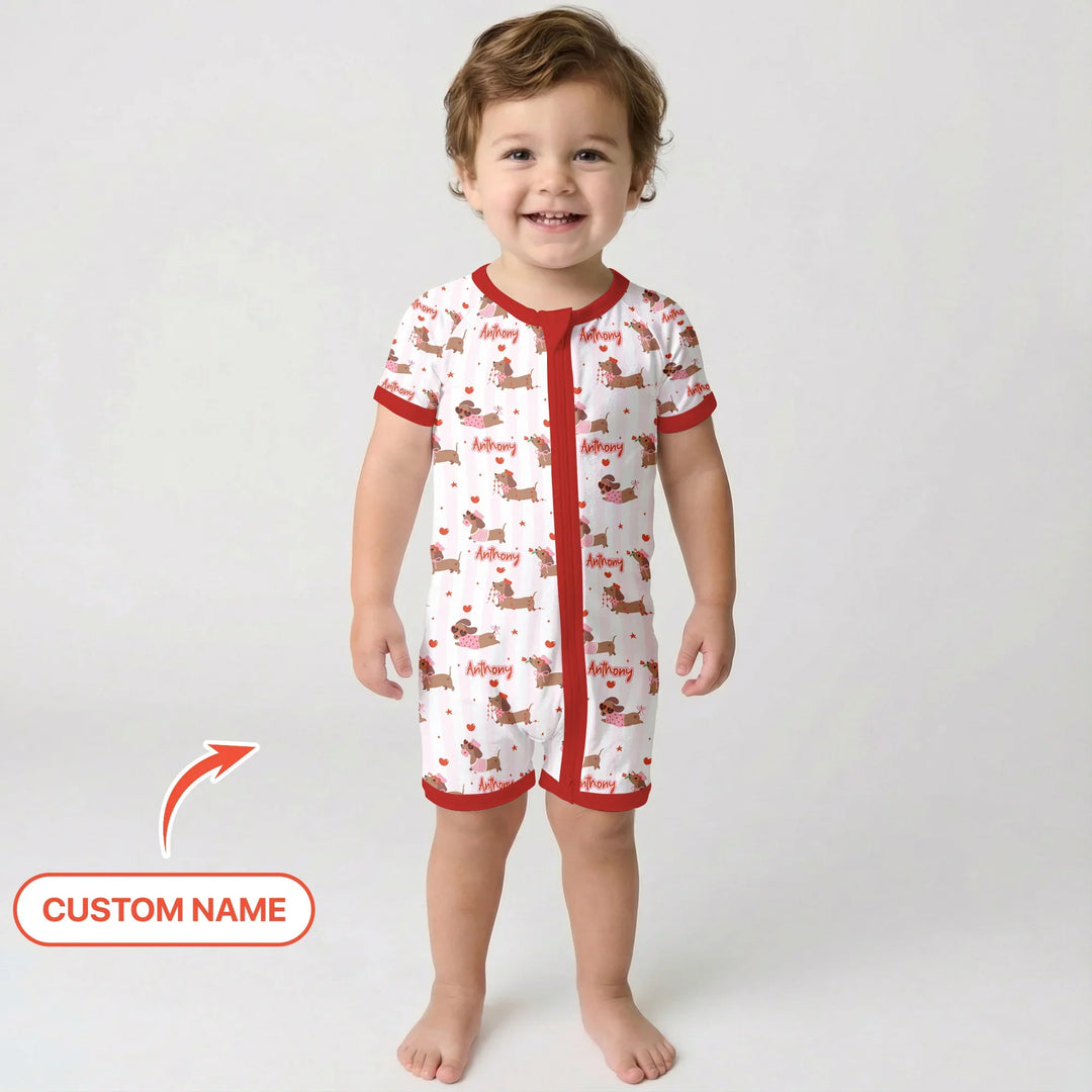 Custom Name Valentine Dachshund Family Matching Bamboo Shorty Zippy