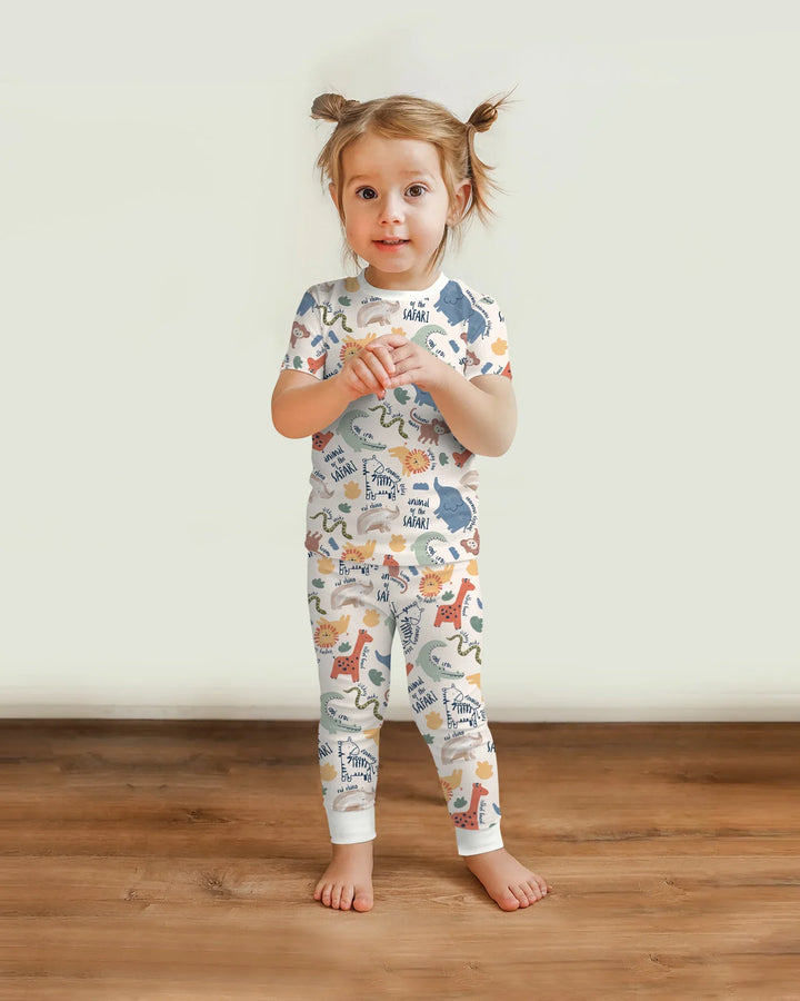 Funny African Animals Bamboo Two Piece Short Sleeve Pajama Set