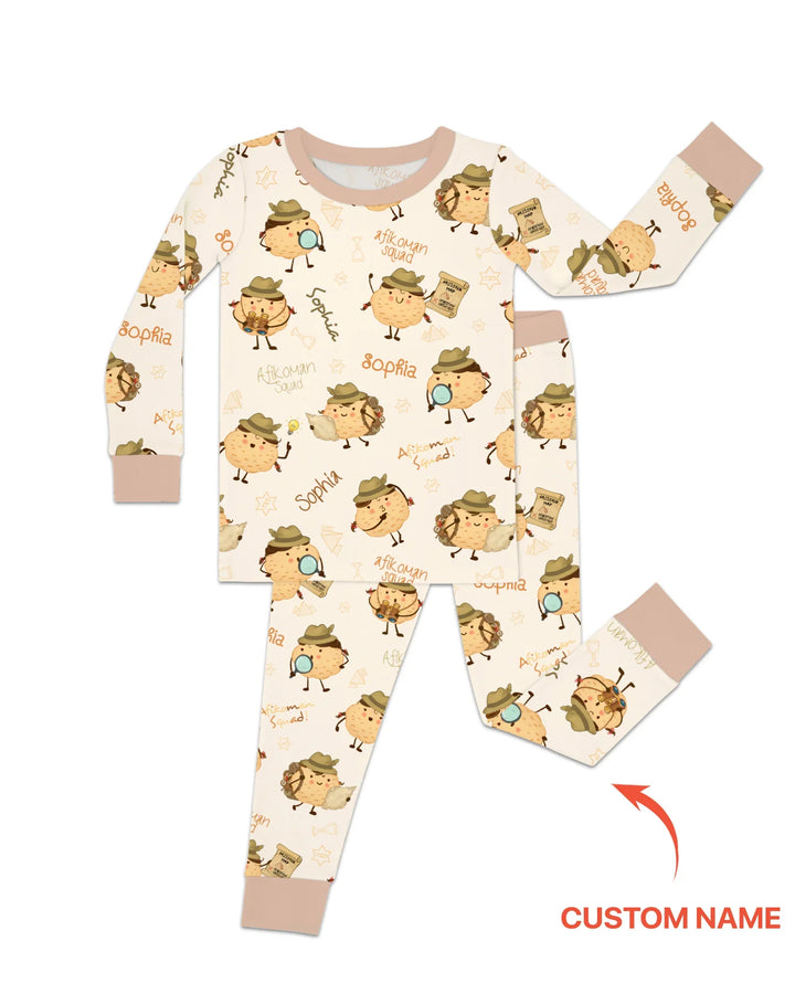 Custom Name Passover Afikoman Bamboo Two Piece Long Sleeve Pajama Set