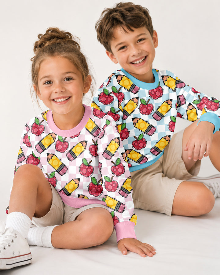 Checkered Apple Scribbles Bamboo Crewneck Sweatshirt