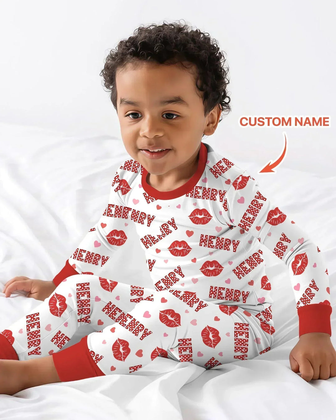 Custom Name Valentine Kiss Bamboo Two Piece Long Sleeve Pajama Set