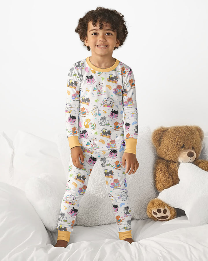 Funny Cat Love Scientist Bamboo Two Piece Long Sleeve Pajama Set