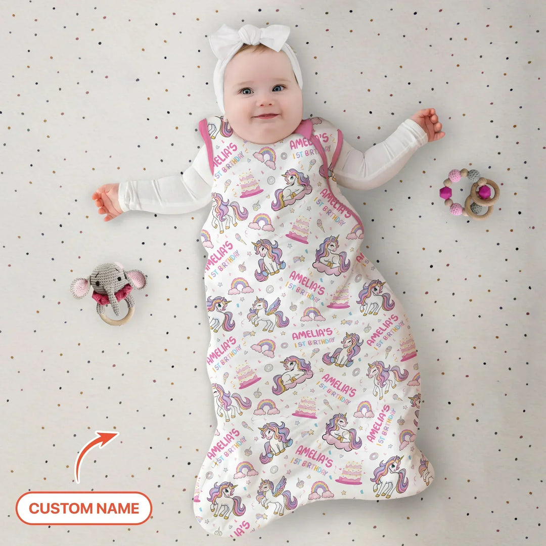 Custom Name Little Unicorn's Birthday Bamboo Sleep Bag