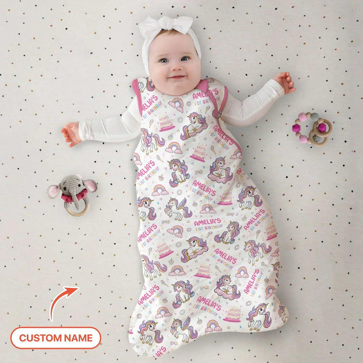 Custom Name Little Unicorn's Birthday Bamboo Sleep Bag