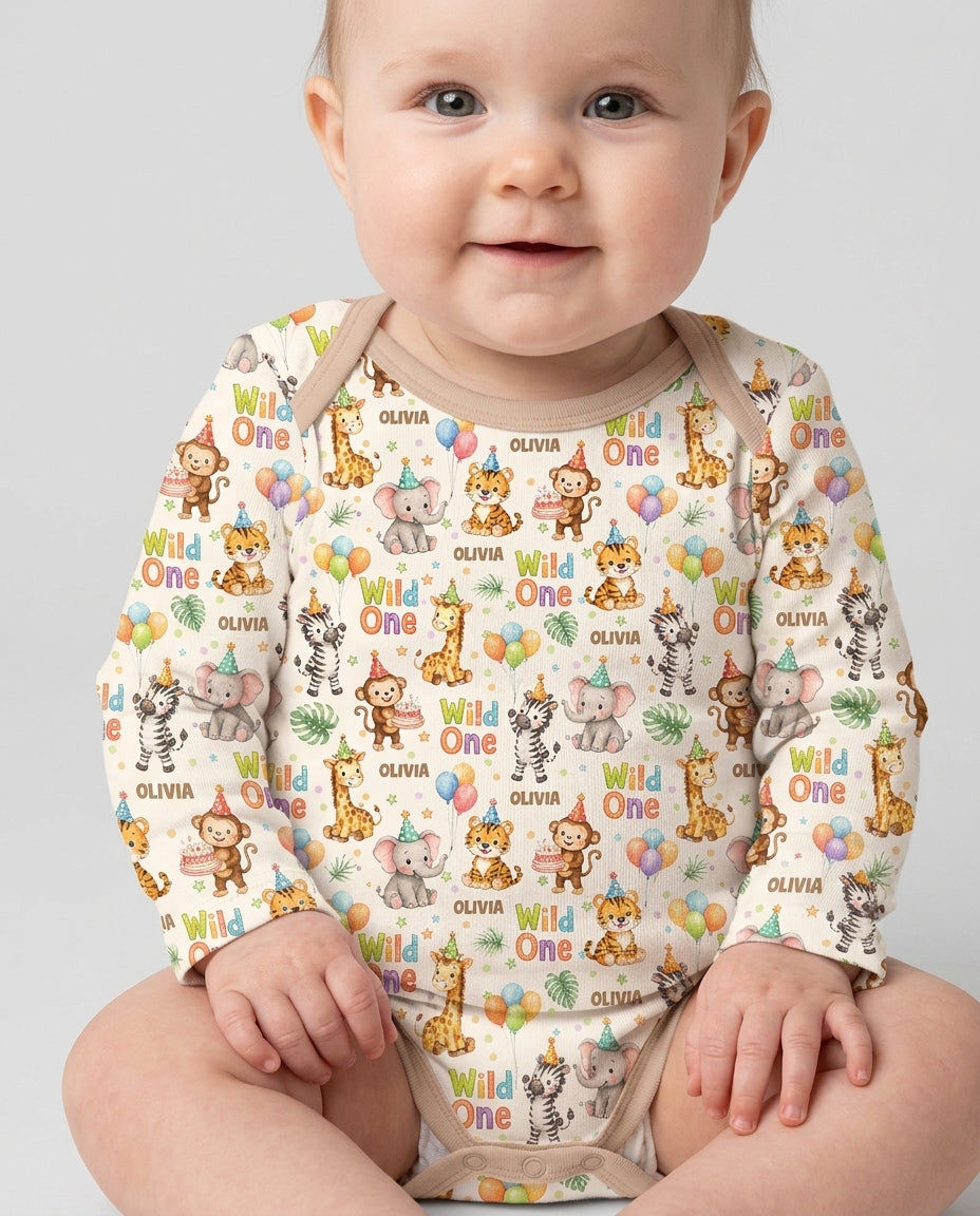 Custom Name 1st Birthday Wild One Bamboo Bodysuit