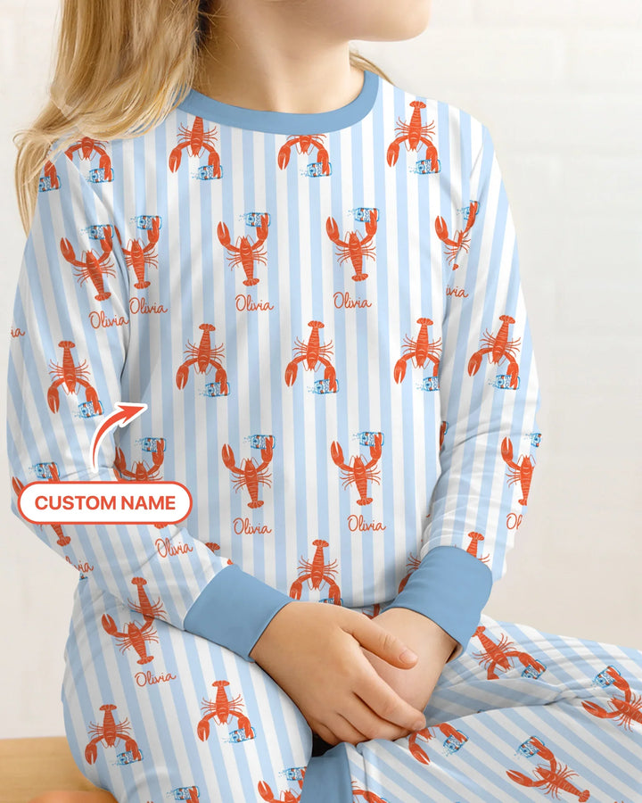Custom Name Crawfish Beer Season Bamboo Two Piece Long Sleeve Pajama Set