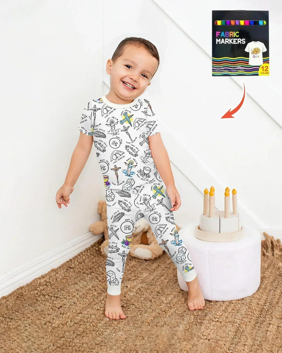 Easter Story Colorable Bamboo Two Piece Short Sleeve Pajama Set