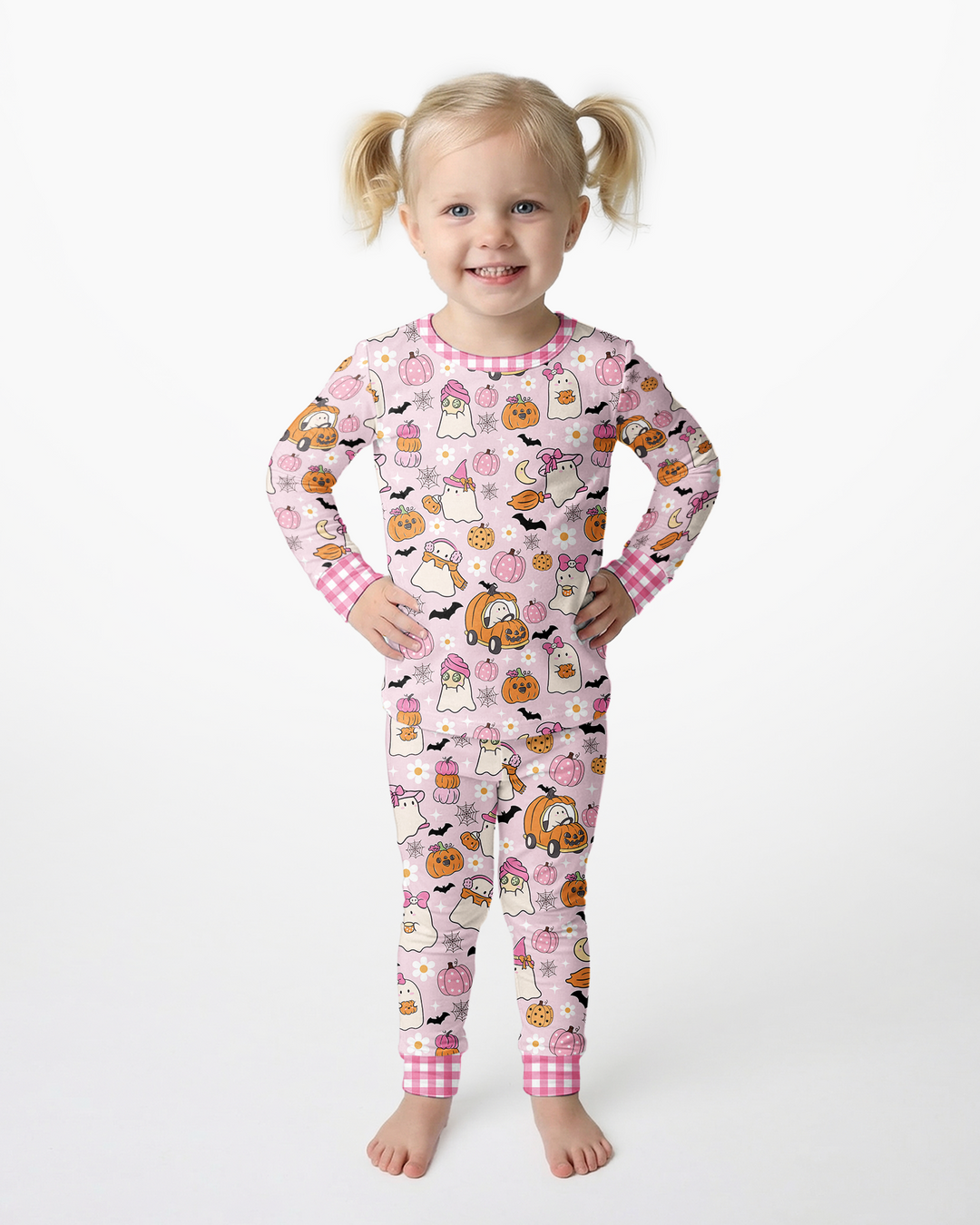 Pink Boo Patch Bamboo Two Piece Long Sleeve Pajama Set