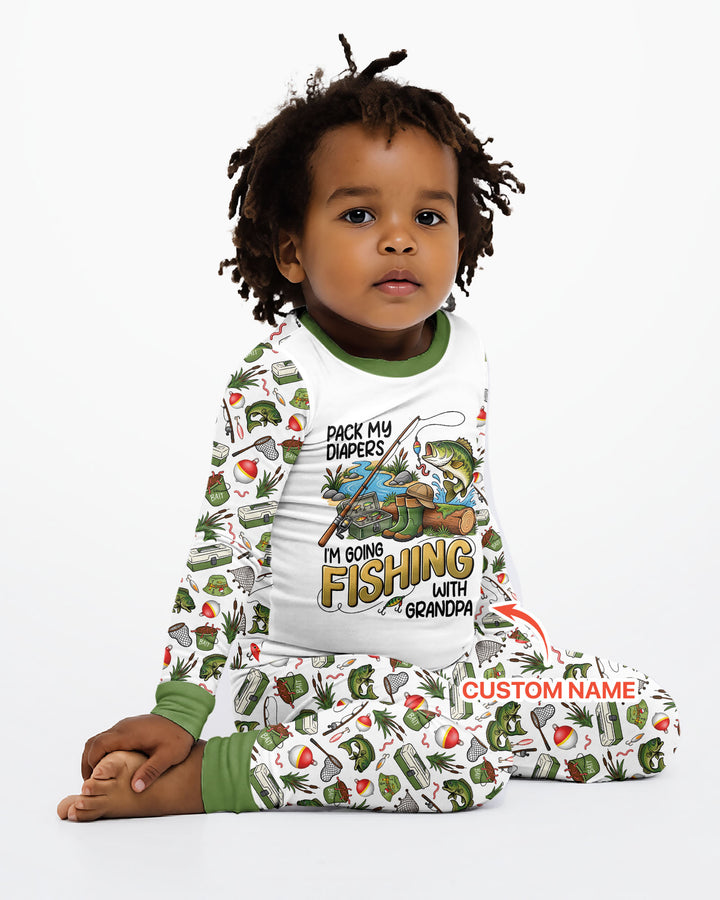 I'm Going Fishing With Grandpa Bamboo Two Piece Long Sleeve Pajama Set