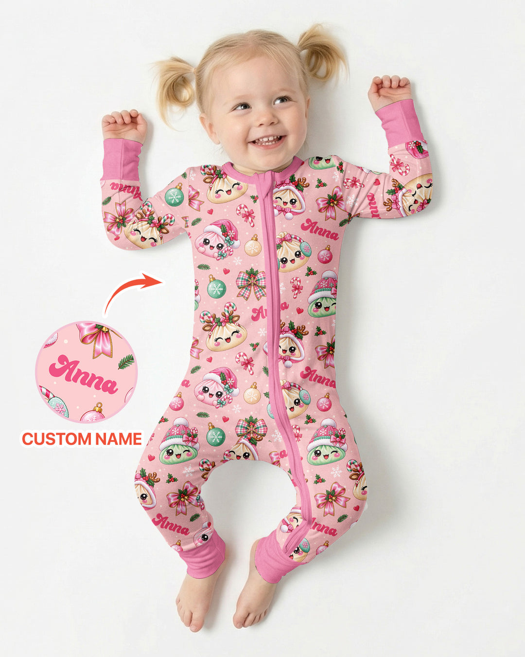 Custom Name Kawaii Christmas Dumpling Bamboo Convertible Zippy