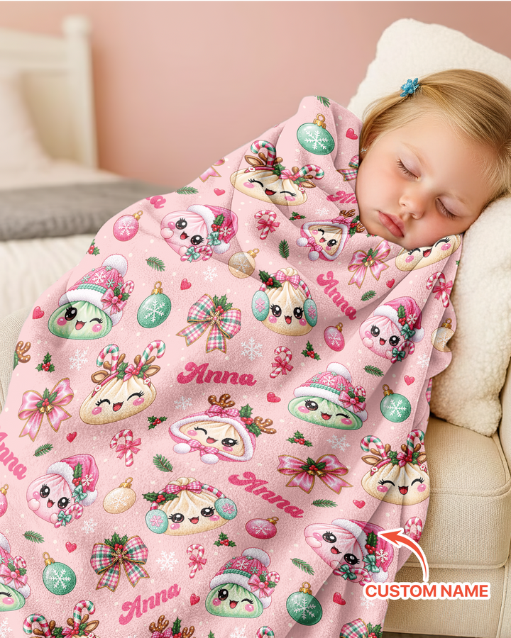 Custom Name Kawaii Christmas Dumpling Bamboo Blanket