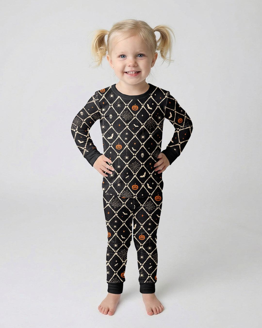 Gothic Skeleton Bones Spooky Halloween Bamboo Two Piece Long Sleeve Pajama Set