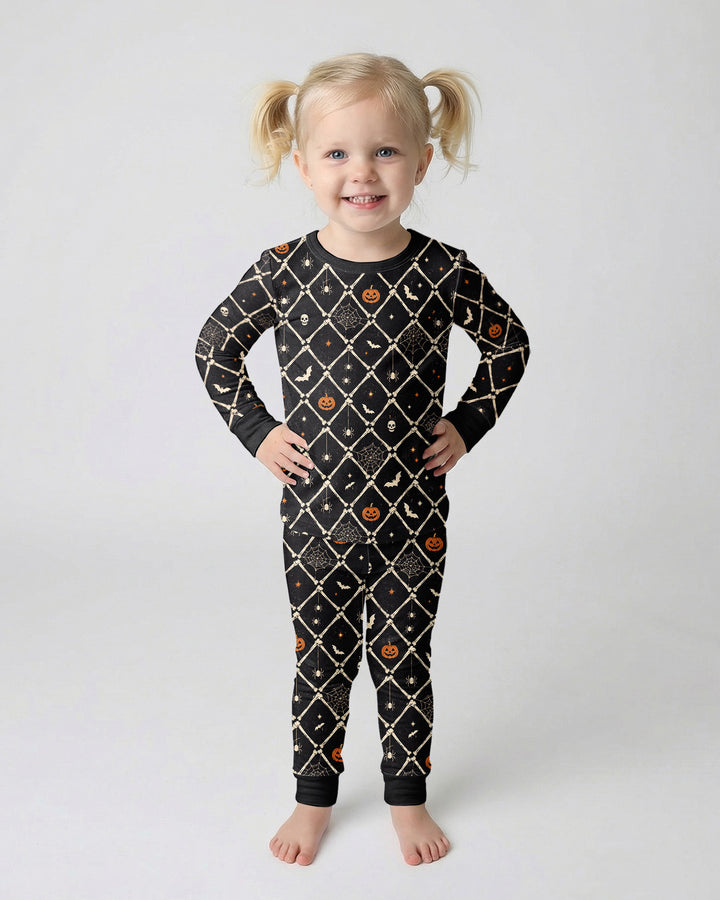 Gothic Skeleton Bones Spooky Halloween Bamboo Two Piece Long Sleeve Pajama Set