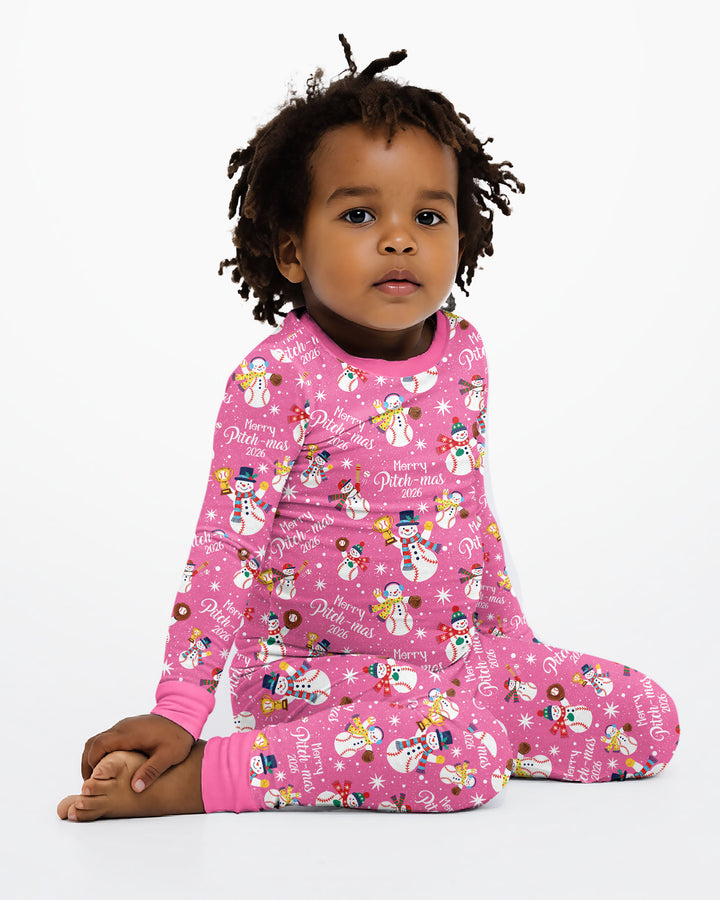 Baseball Christmas Non-custom version Bamboo Two Piece Long Sleeve Pajama Set