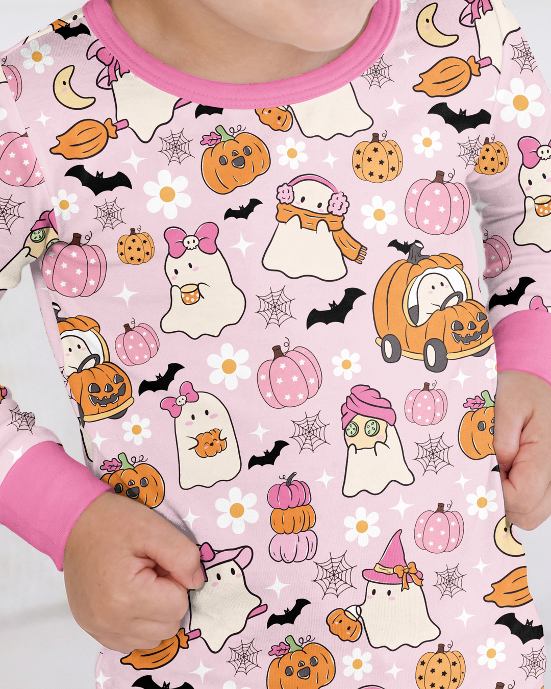 Pink Boo Patch Bamboo Two Piece Long Sleeve Pajama Set