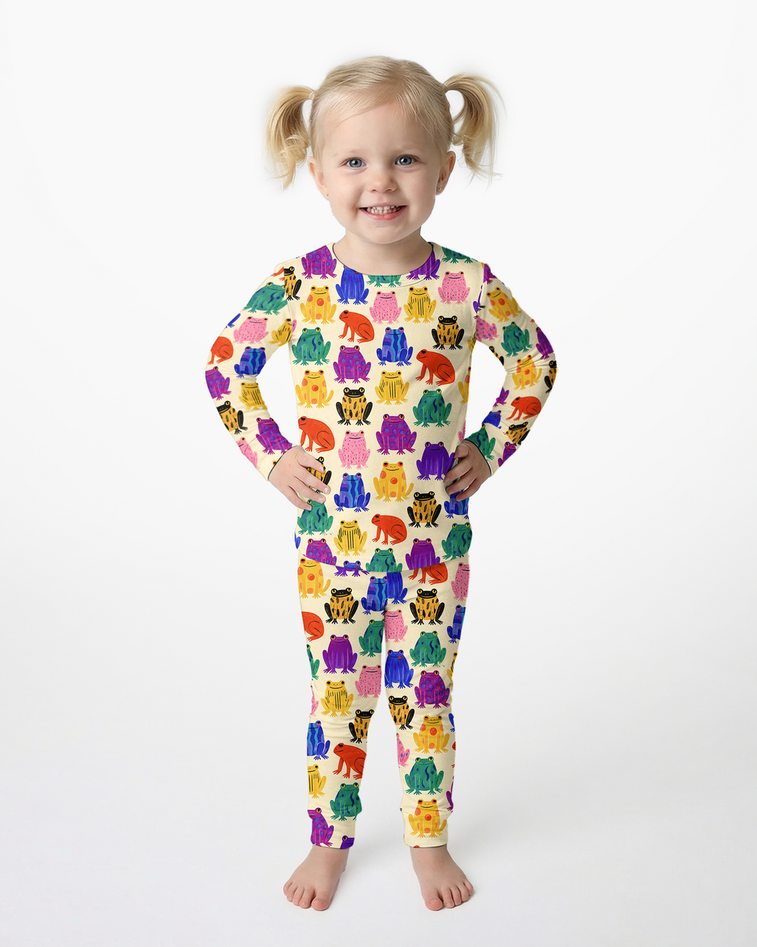 Rainbow Frog Parade Bamboo Two Piece Long Sleeve Pajama Set