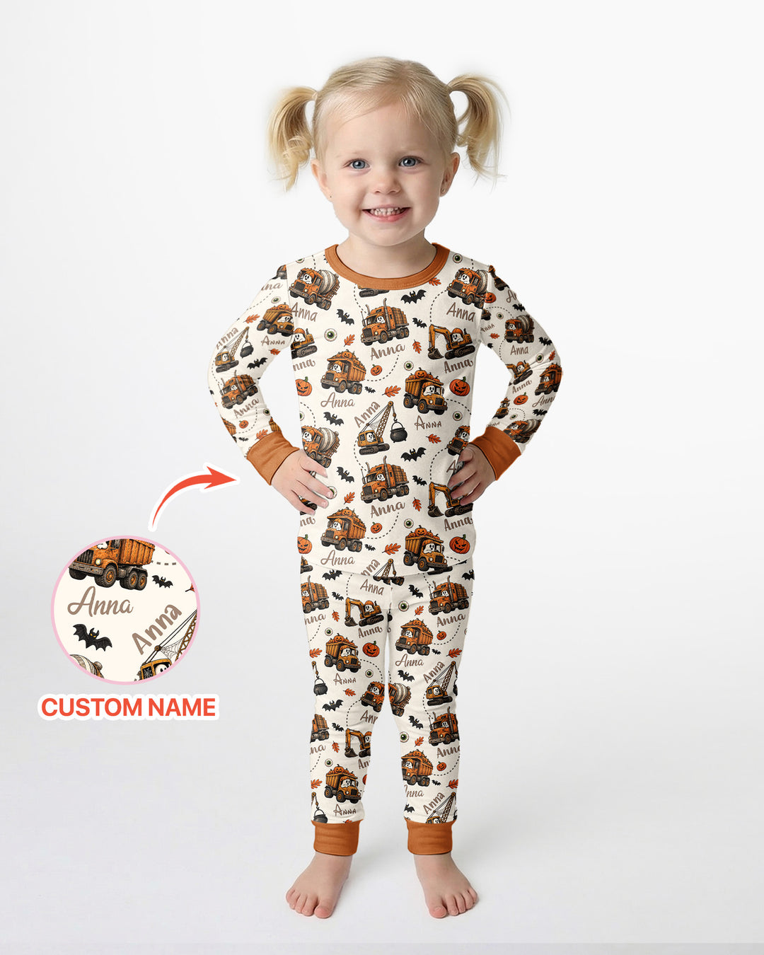 Spooky Trucks Custom Name Bamboo Two Piece Long Sleeve Pajama Set