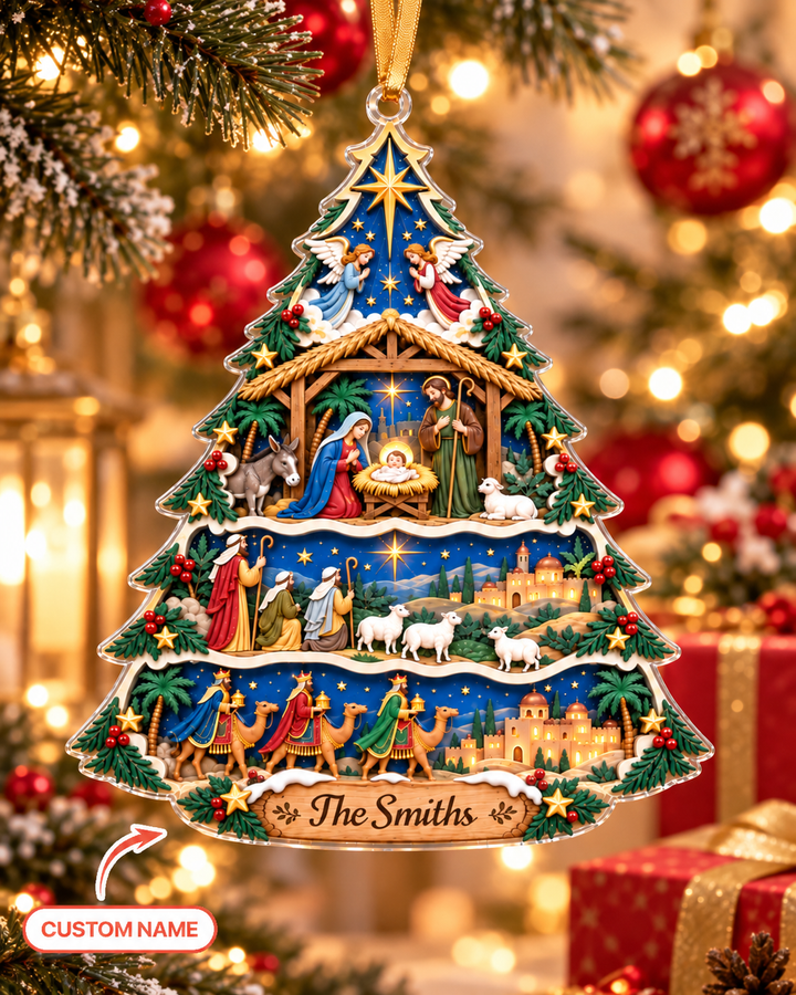 Nativity Scene Christmas Tree - Personalized Acrylic Ornament