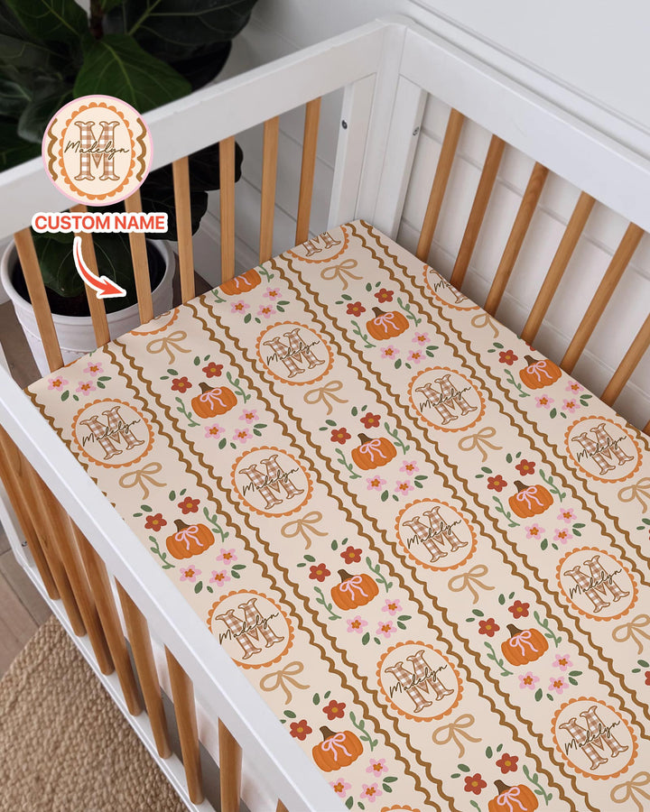 Custom Name Pumpkin Cottage Bamboo Fitted Crib Sheet