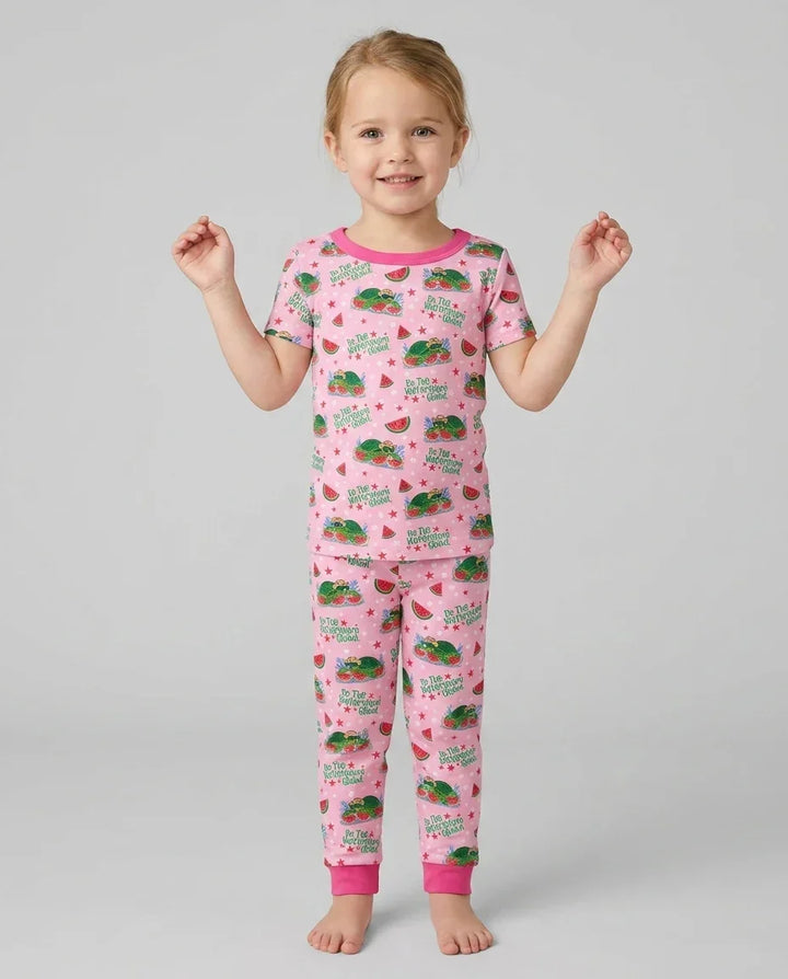Watermelon Turtle Family Matching Bamboo Two Piece Short Sleeve Pajama Set