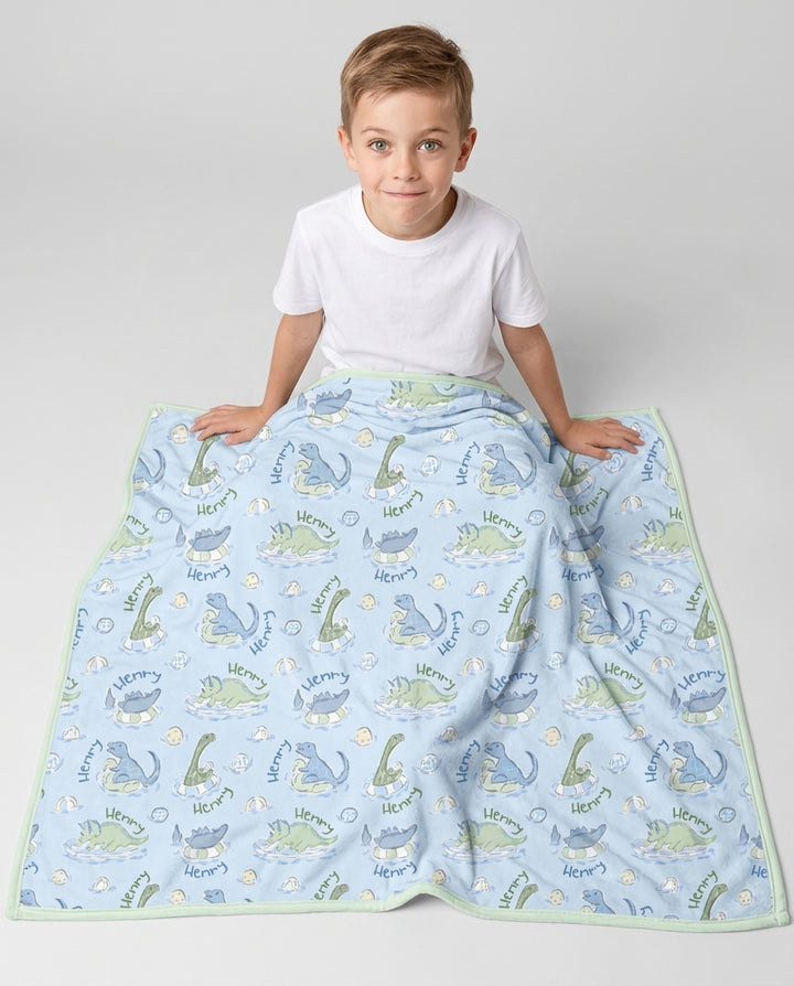 Dinos Swimming Custom Name Bamboo Blanket