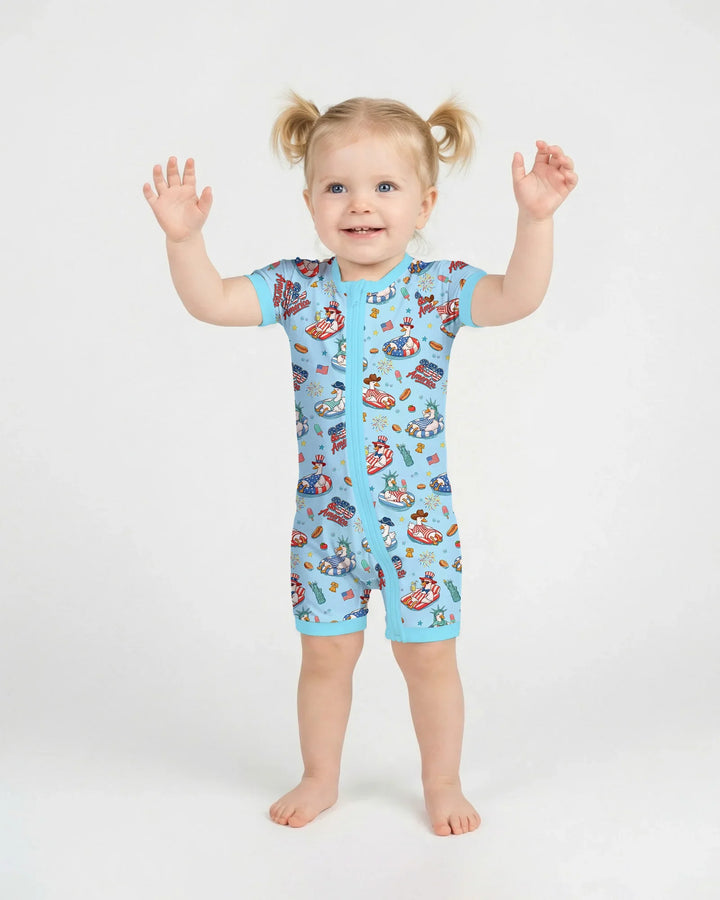 250 America Patriotic Goose Family Matching Bamboo Shorty Zippy