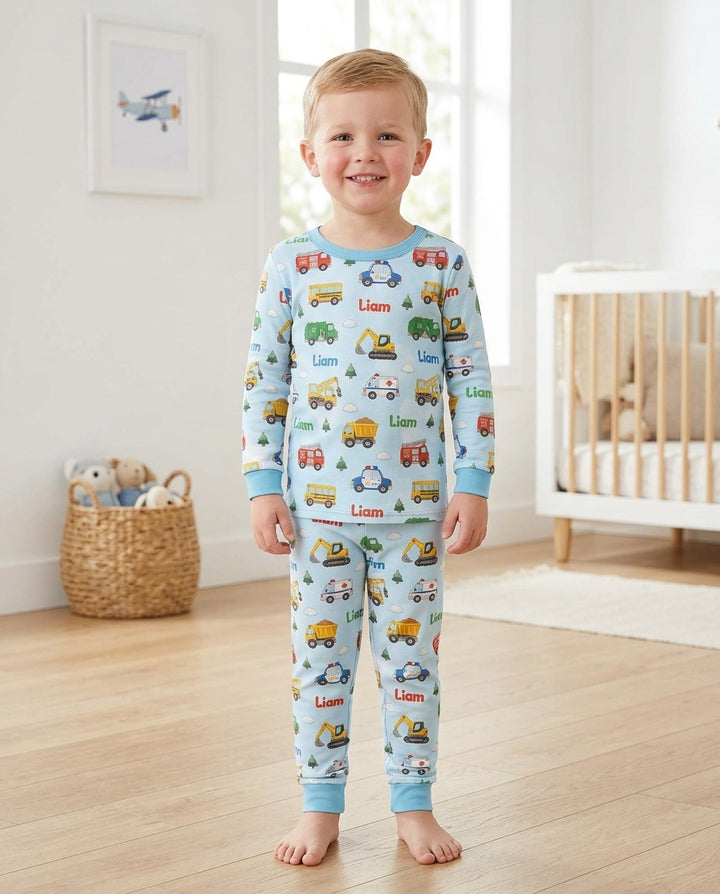Busy Vehicles Bamboo Two Piece Long Sleeve Pajama Set