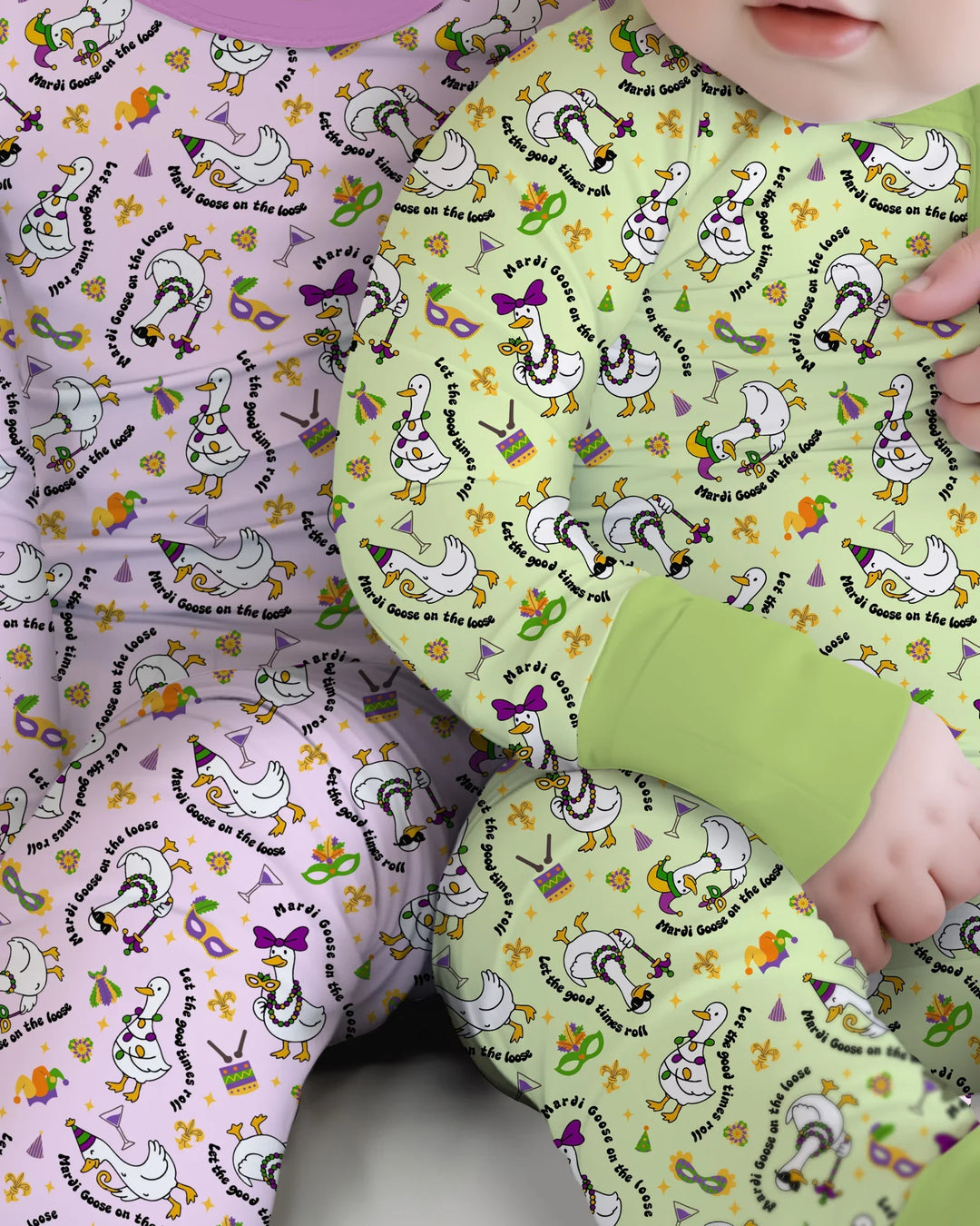 Mardi Gras Silly Goose Bamboo Two Piece Long Sleeve Pajama Set