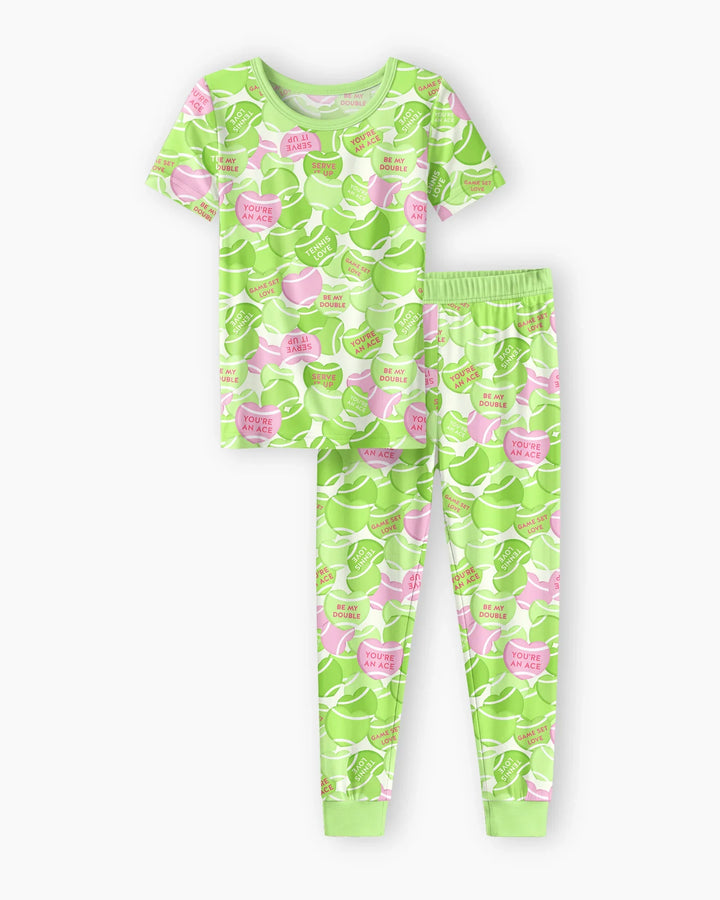 Tennis Candy Family Matching Bamboo Two Piece Short Sleeve Pajama Set