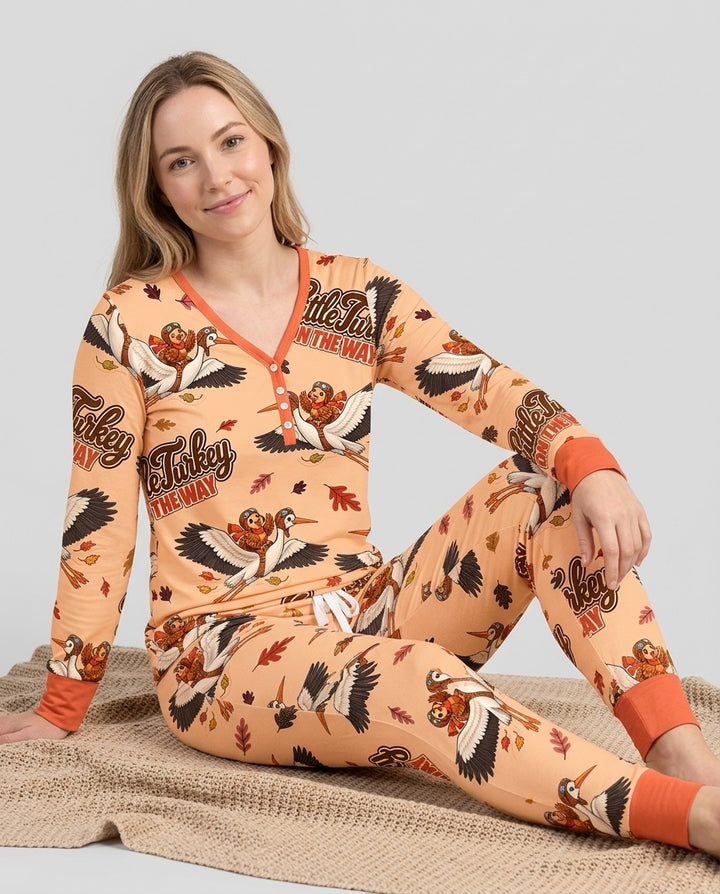 Little Turkey On The Way Family Matching Bamboo Women Pajama Set