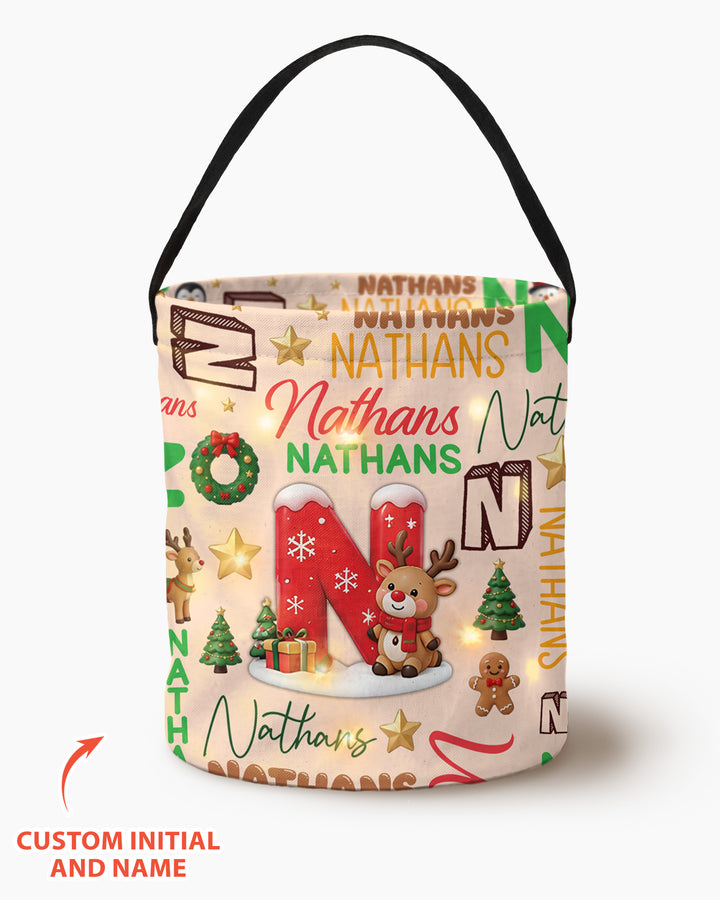 Personalized Christmas Initial Name Led Light Bucket Bag