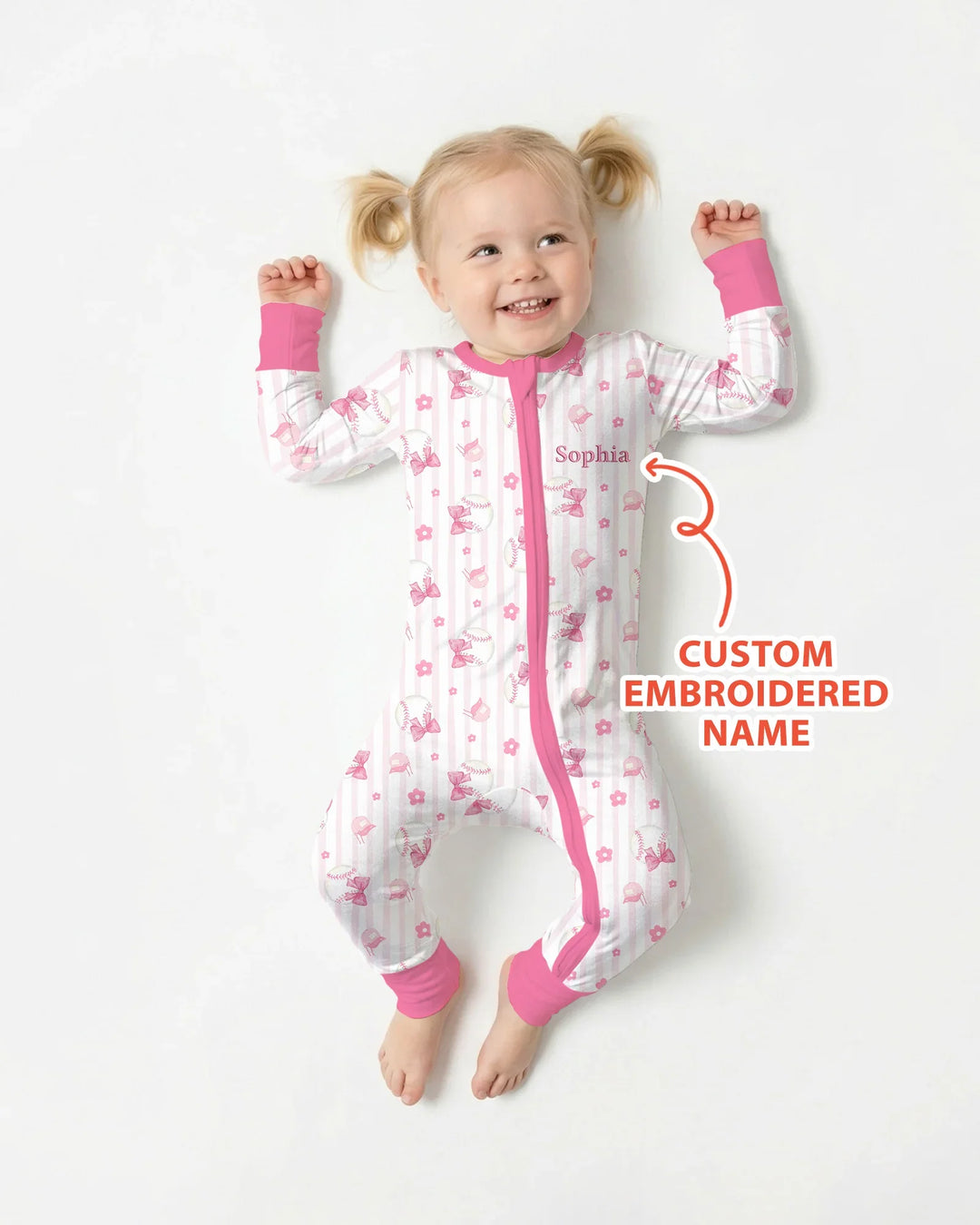 Custom Embroidered Name Baseball Girl Bamboo Convertible Zippy