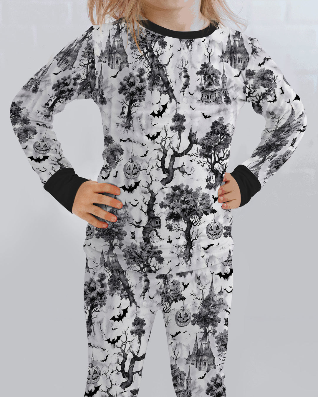 Gothic Halloween Chinoiserie Bamboo Two Piece Long Sleeve Pajama Set