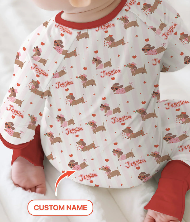 Custom Name Valentine Dachshund Family Matching Bamboo Convertible Zippy